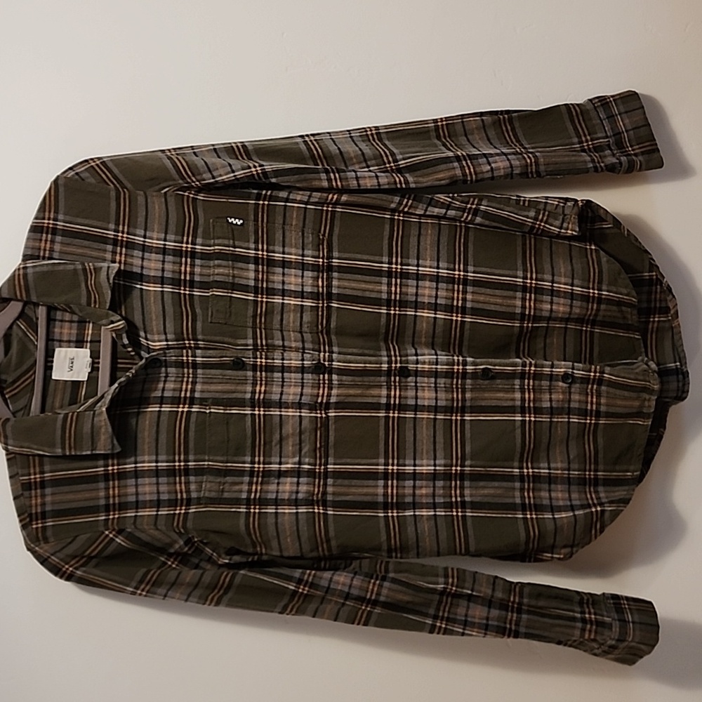 Vans Plaid Flannel Button Down Moss Green Small Picnic Cabin Skate